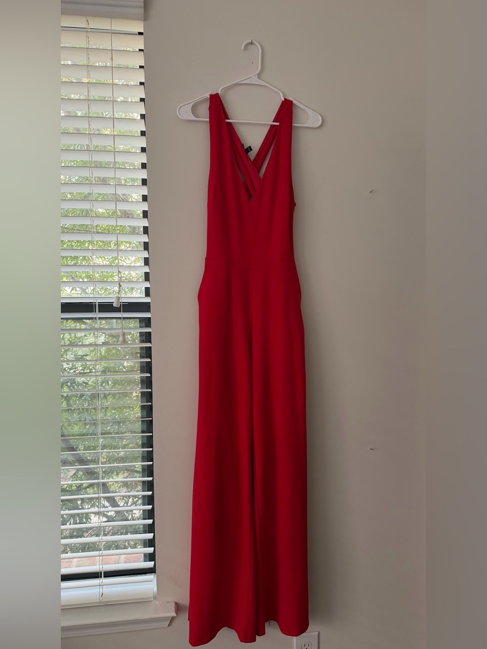 Red V-Neck Express Jumpsuit